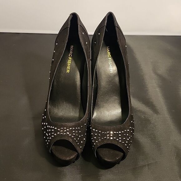 MARC FISHER JEWEL STUDDED EMBELLISHMENTS HIGH HEEL PEEP-TOE PUMP - Picture 2 of 16
